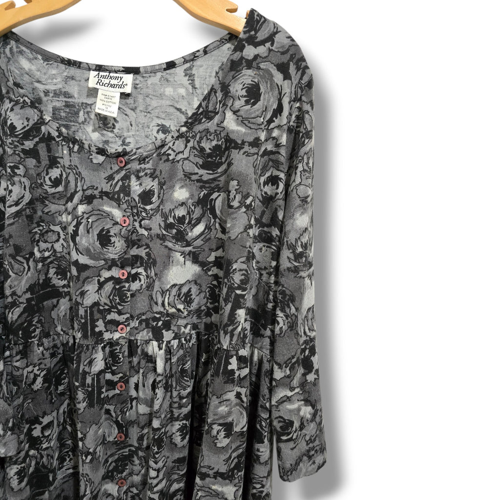 Anthony Richards 1X Black Floral Button Front Lounge Dress