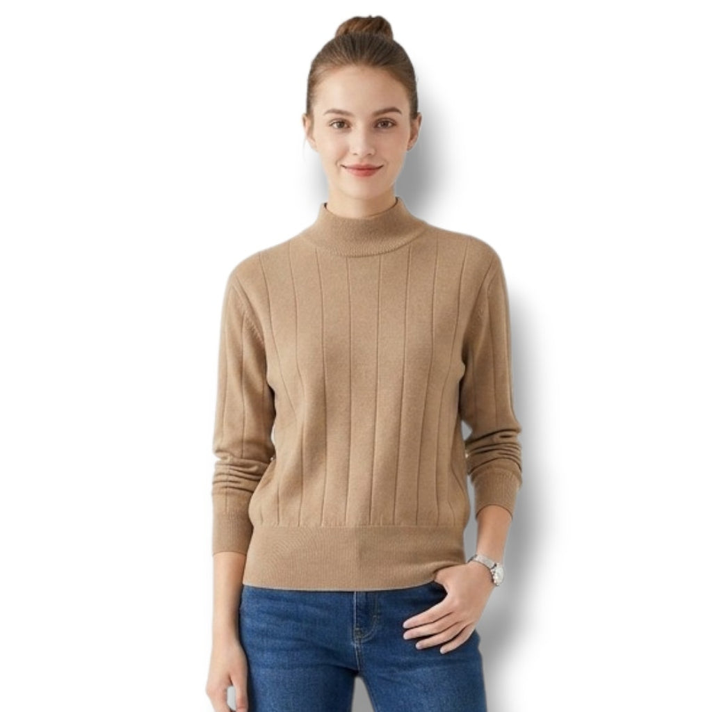 Dressbarn Camel Tan Ribbed Mock Neck Lightweight Sweater Medium