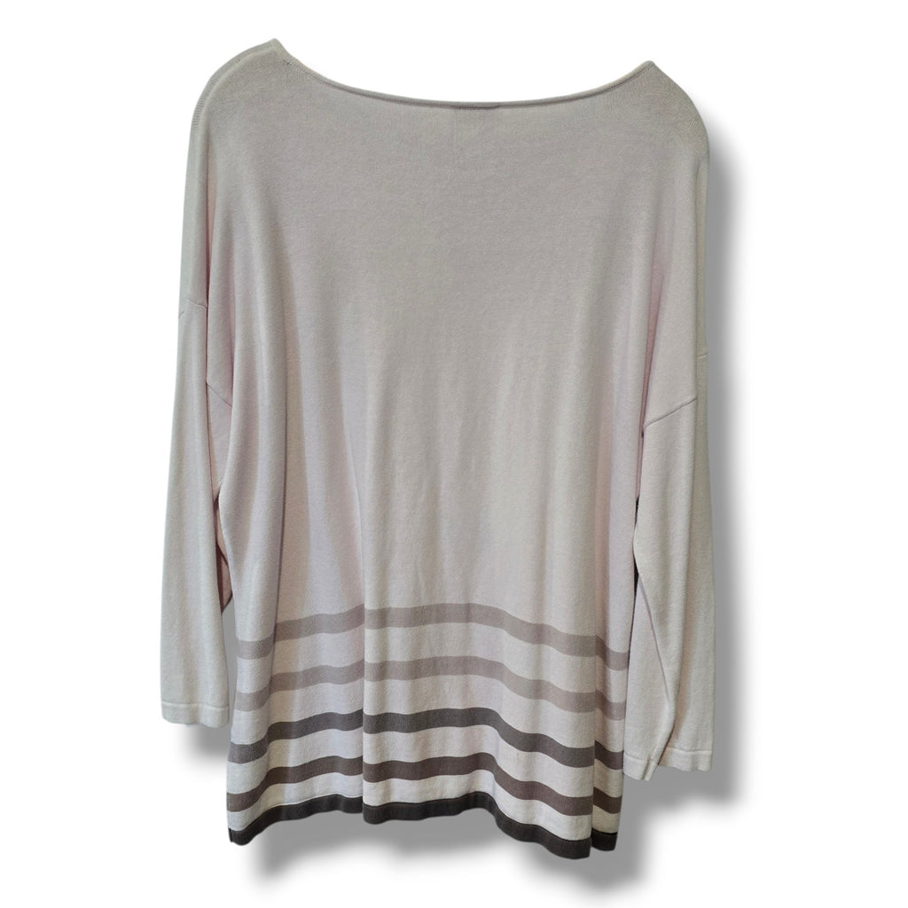Talbots Soft Pink Floral & Striped Cotton Knit Sweater XL