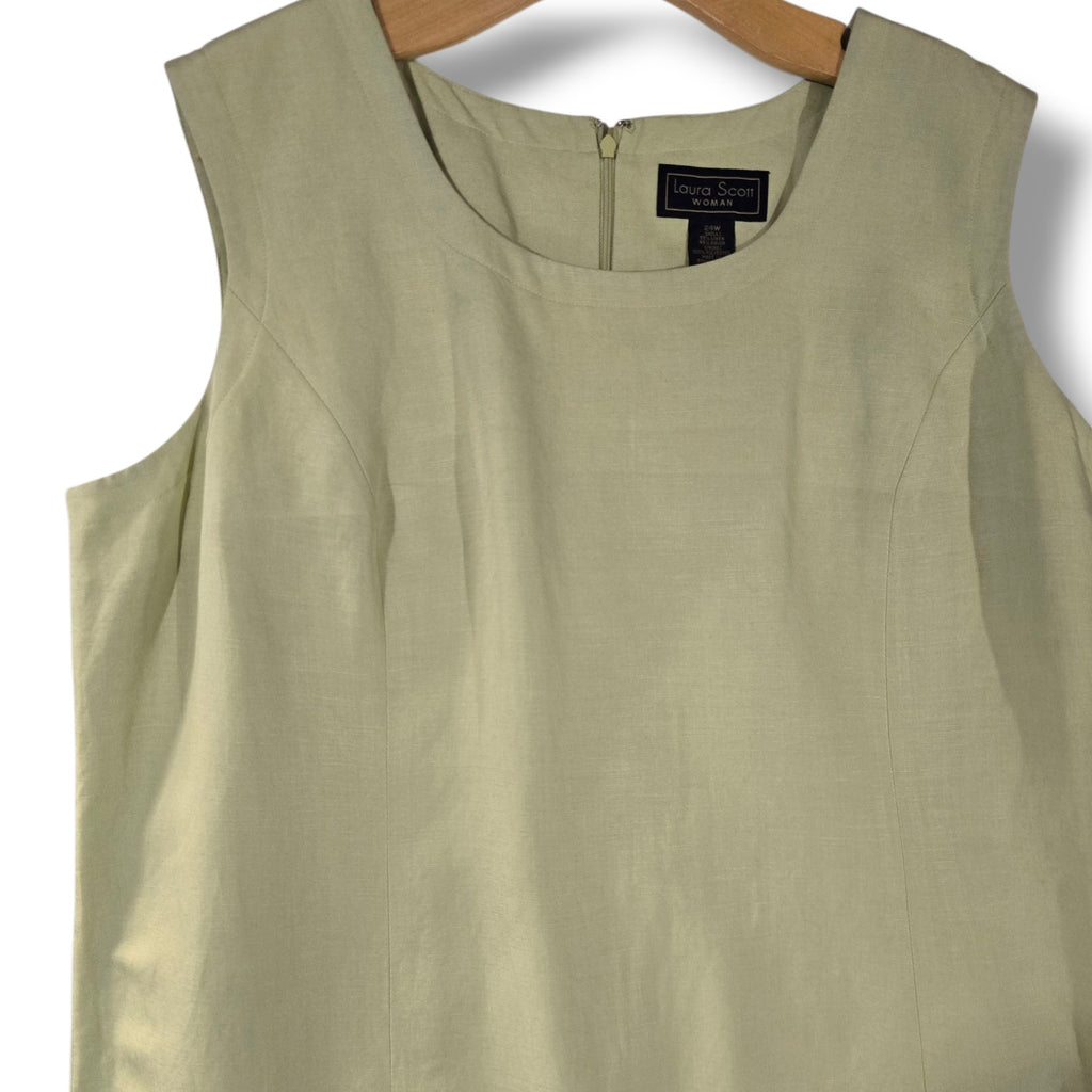 Laura Scott Woman Sage Green Sleeveless Shift Dress 24W Vintage Eyelet Hem