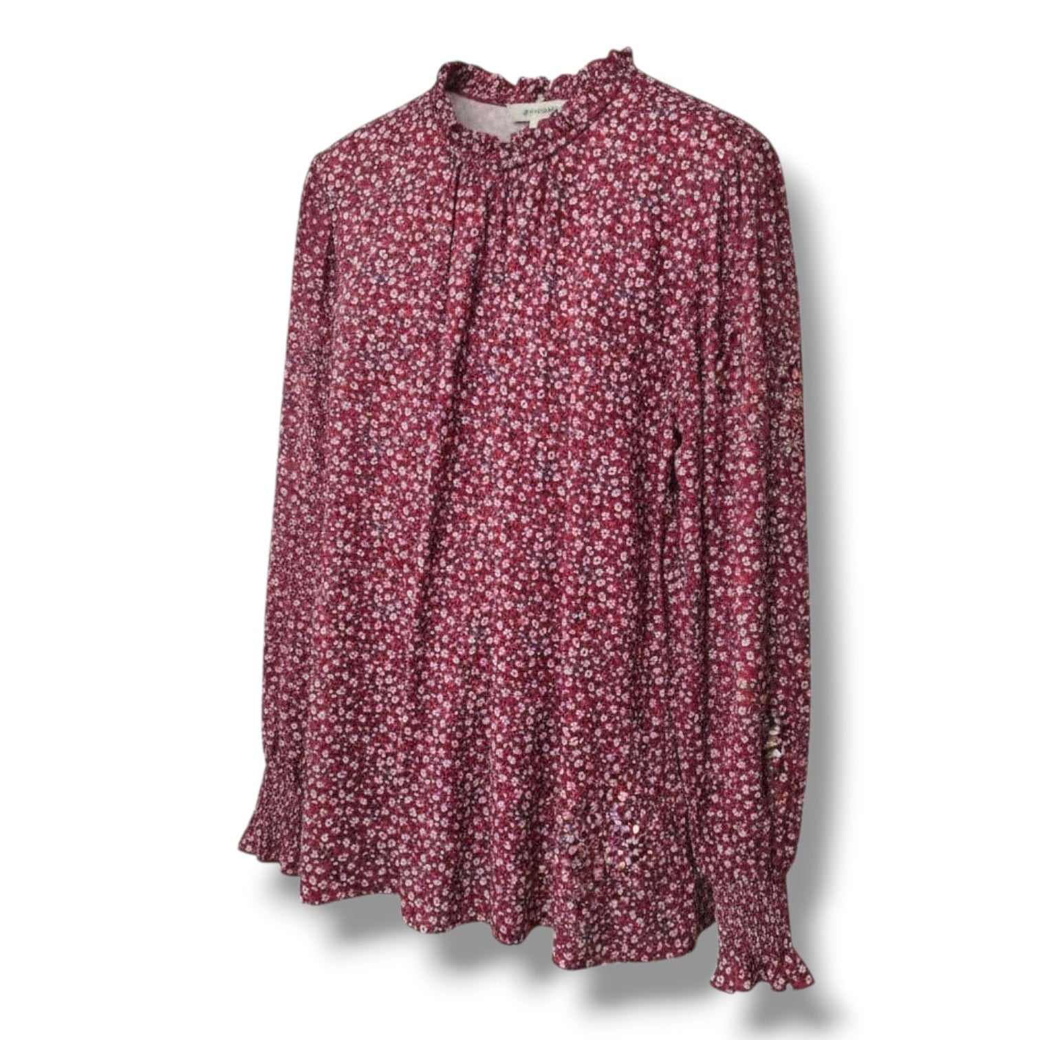 Lomon Women’s Burgundy Floral Long Sleeve Boho Blouse – Large