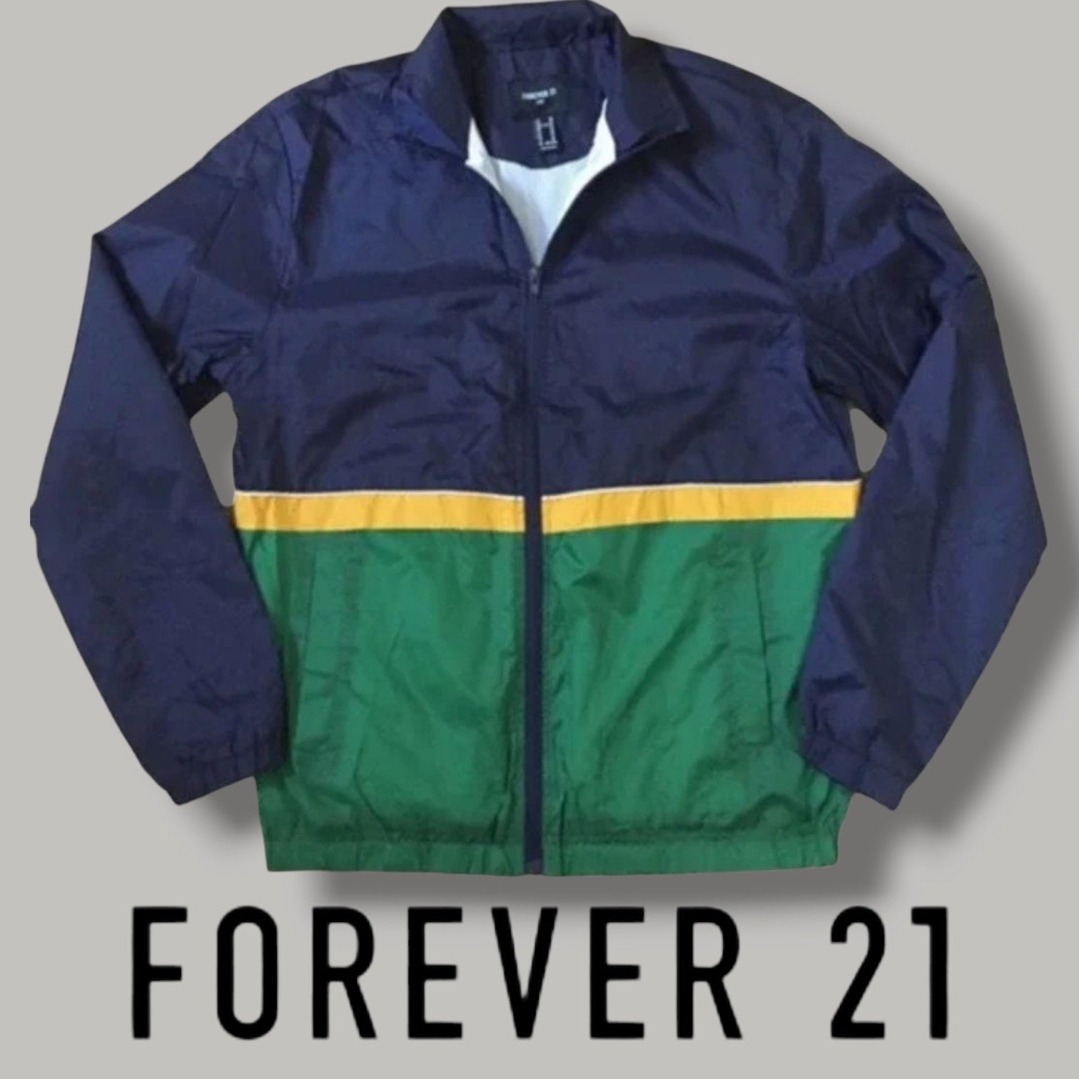 Forever 21 Men’s Colorblock Windbreaker Jacket Blue Yellow Green – Size XL