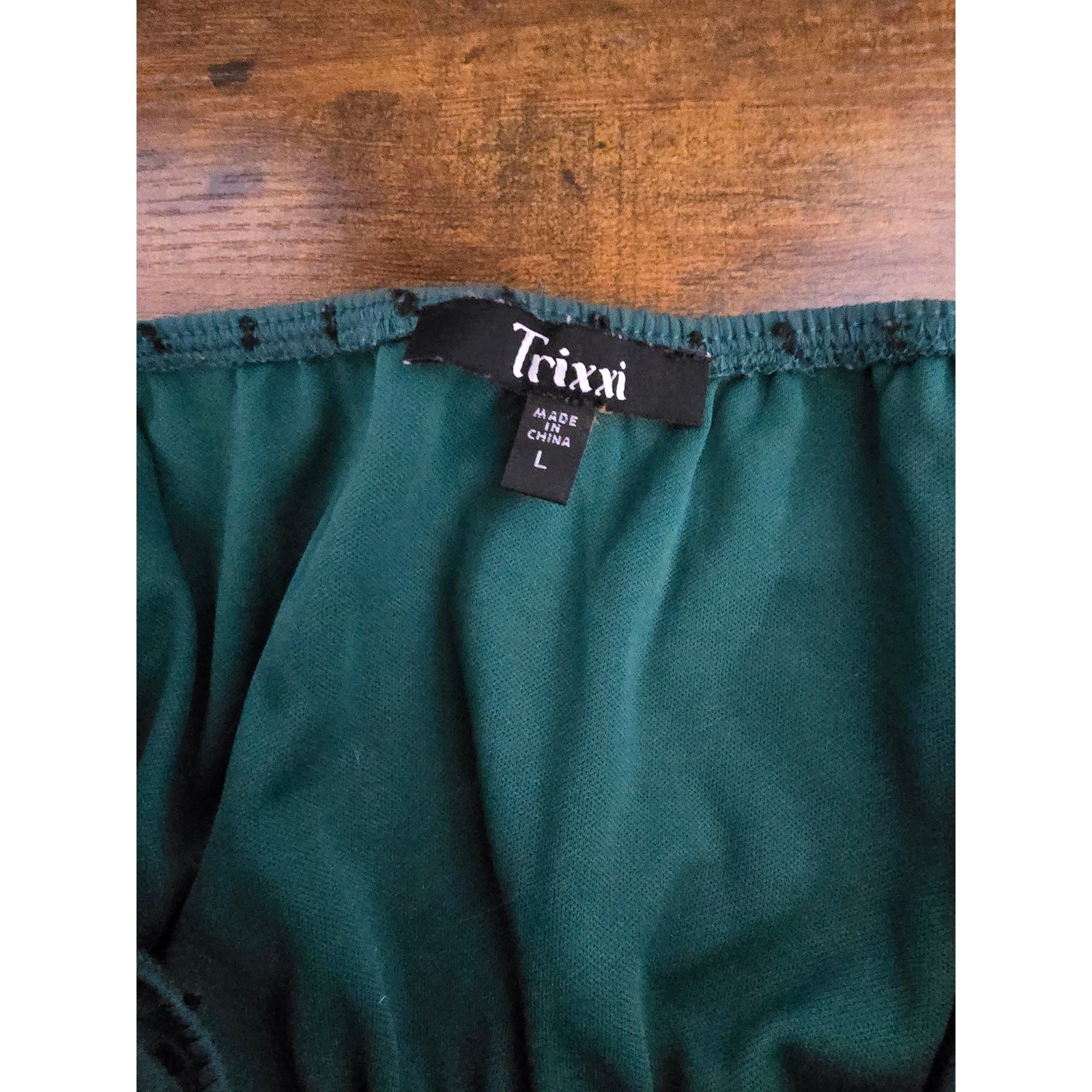 Trixxi Women's Size Large Emerald Green Swiss Dot Smocked Tiered Mini Dress