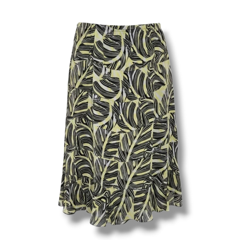 Draper’s & Damon’s Petites Tiered Midi Skirt PXL – Black Yellow Leaf Print Lined