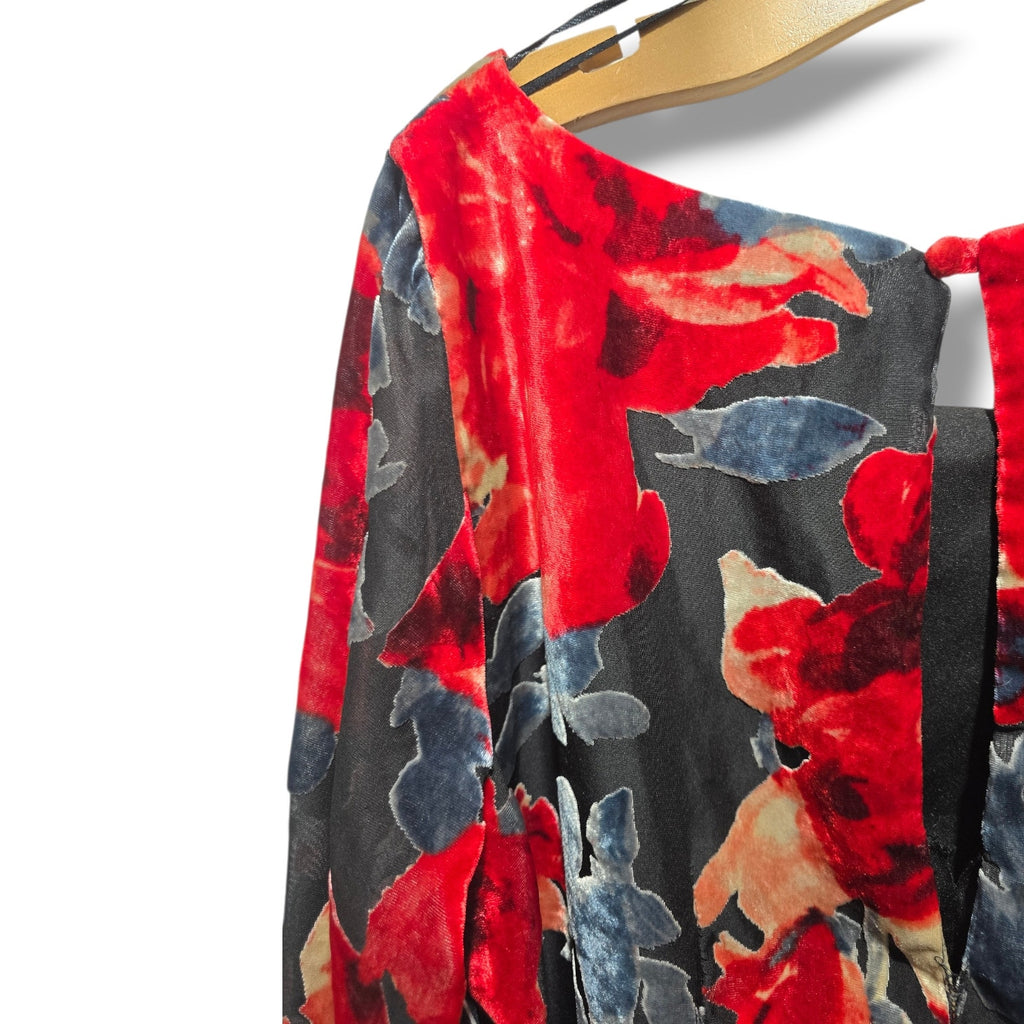 Taylor Woman plus size Red Floral Velvet Burnout Shift Dress 14W