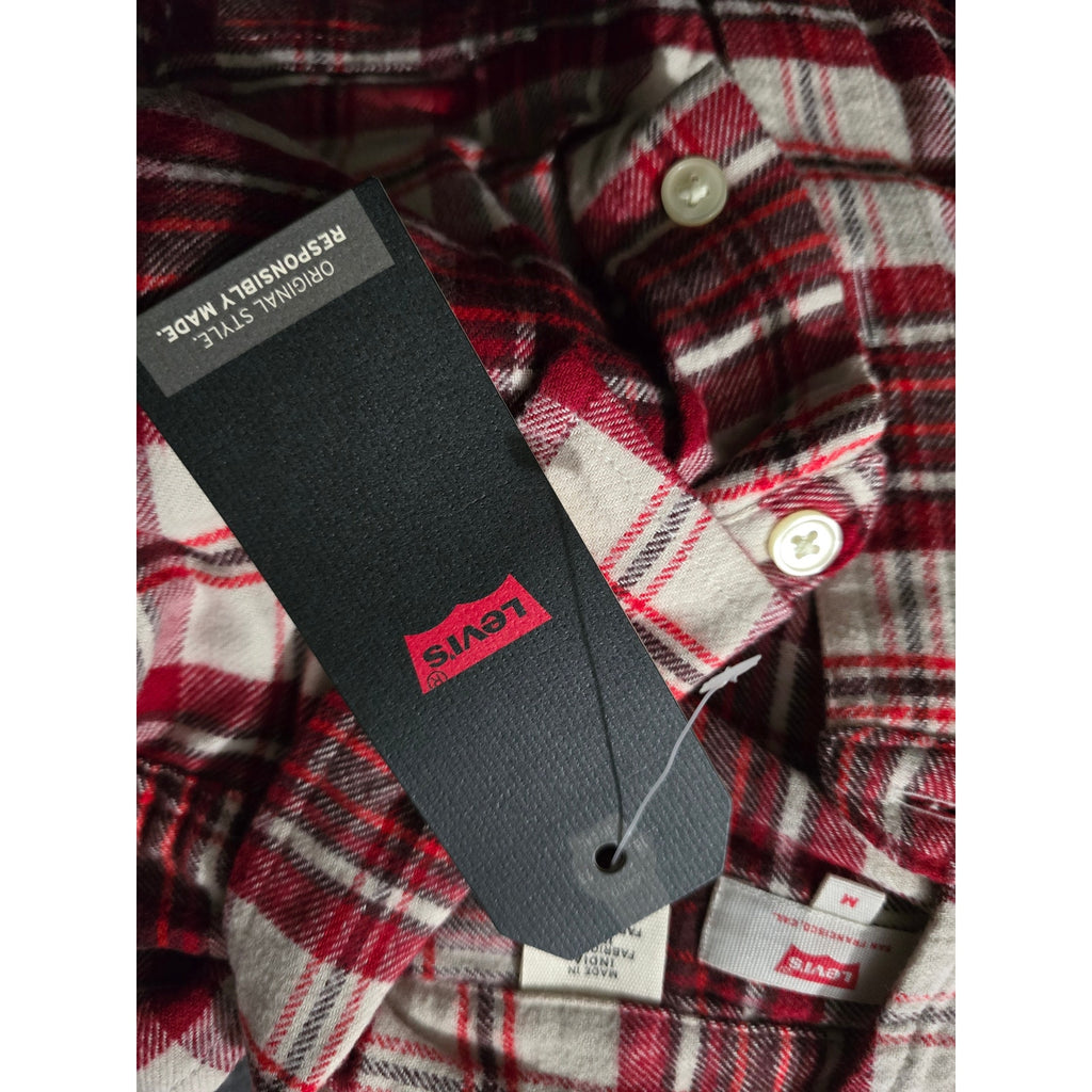 Levi’s Women’s Maple Red Utility Plaid Cropped Button-Up Shirt – Medium New