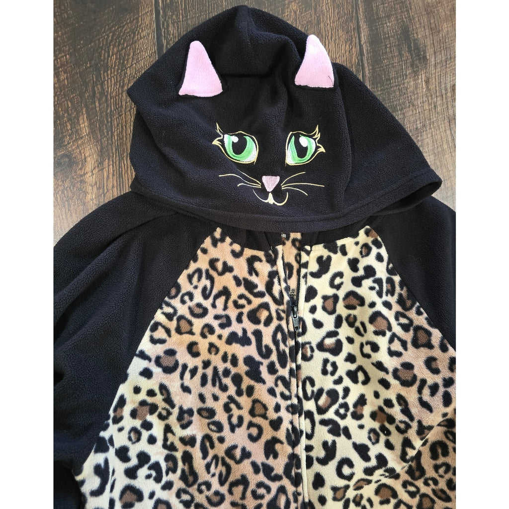 French Jenny Leopard Print Hooded One-Piece Pajamas - Size Medium