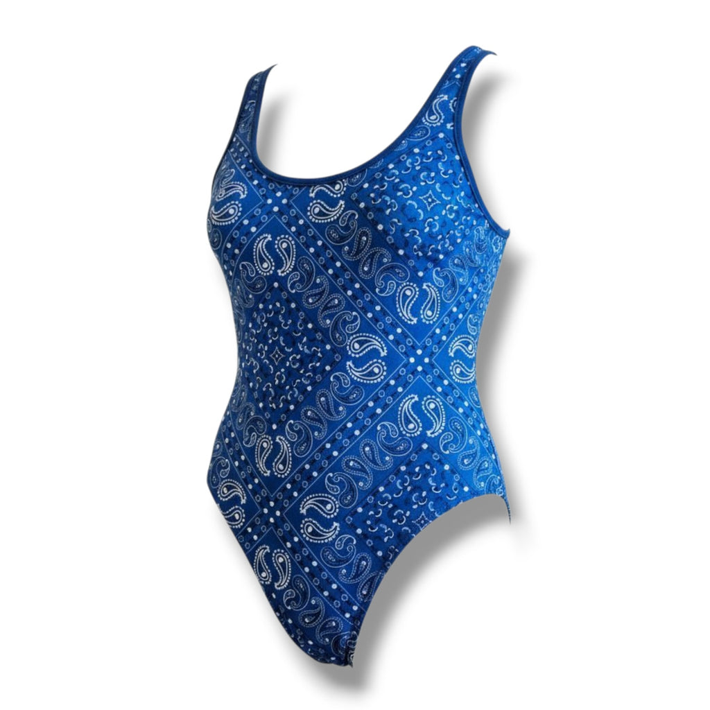 IML Isaac Morris LTD Women’s Blue Bandanna Print Bodysuit – Small, Cotton Blend