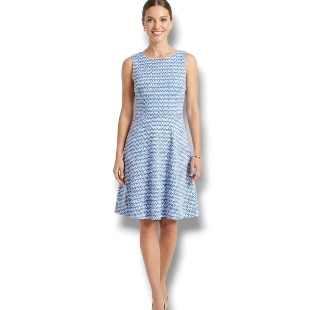 Talbots Blue & Ivory Geometric Ikat Sleeveless Fit-and-Flare Dress – Medium