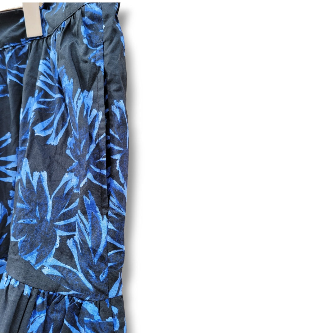 Who What Wear Blue Floral Tiered Mini Skirt XL Cotton Elastic Waist