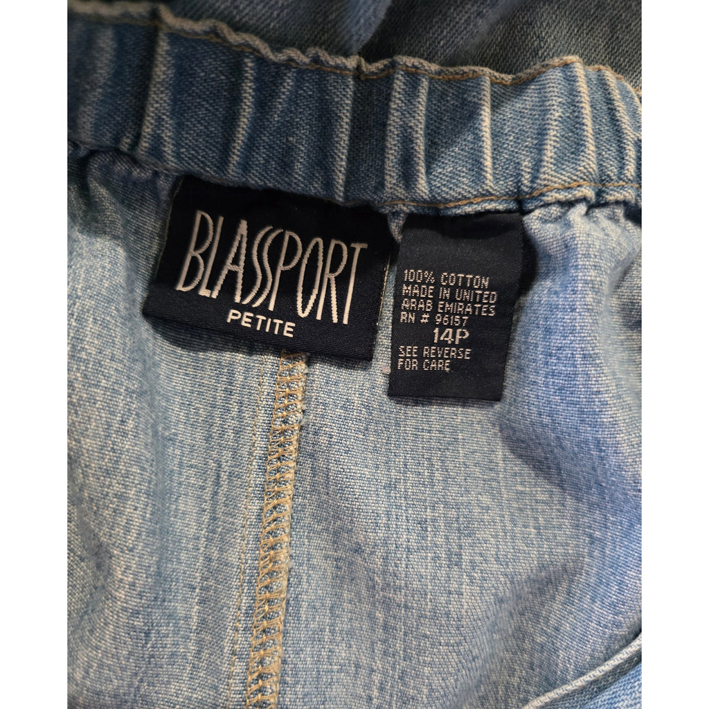 Vintage Blassport Petite High Waisted Denim Jean Midi Skirt 14P