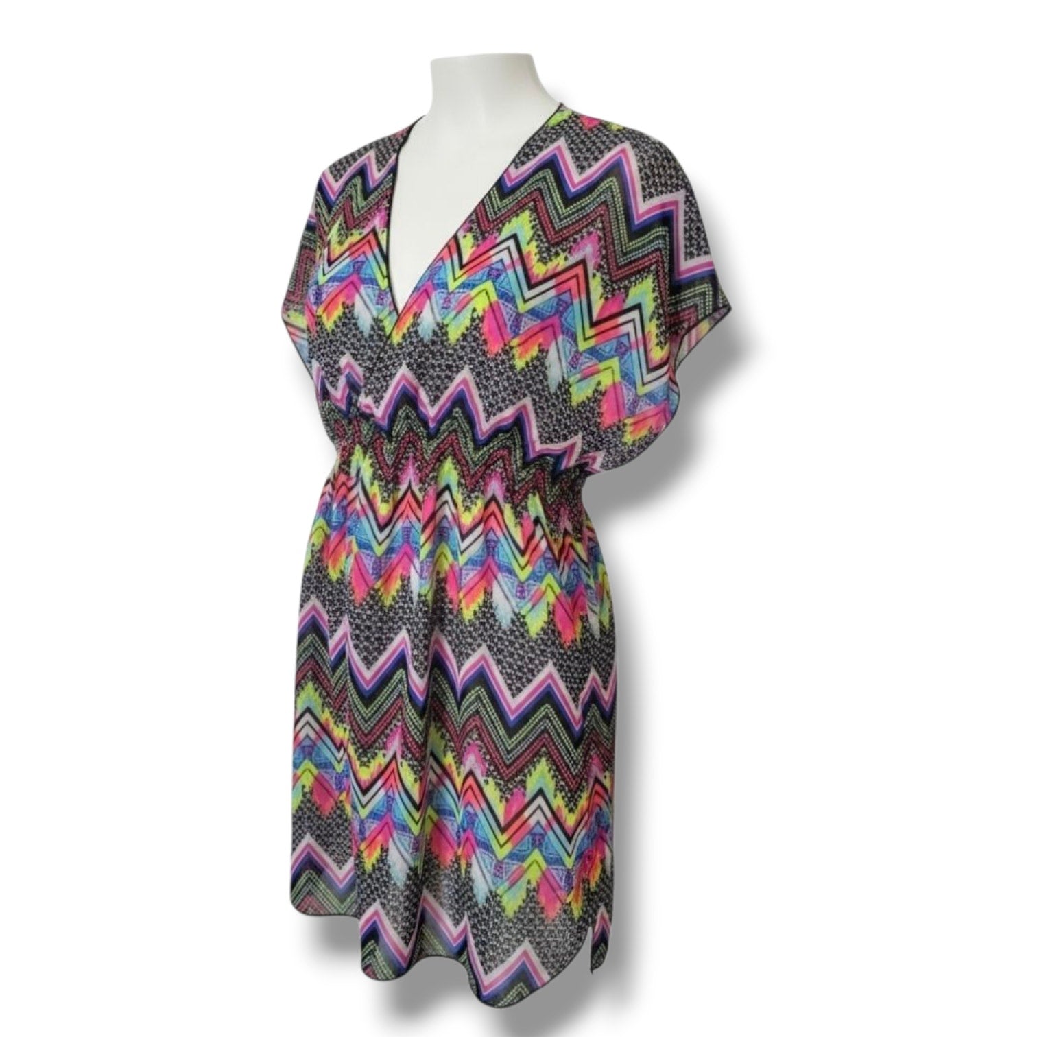 Miken Swim Women’s Multicolor Chevron Deep V-Neck Sleeveless Cover-Up – Size XS