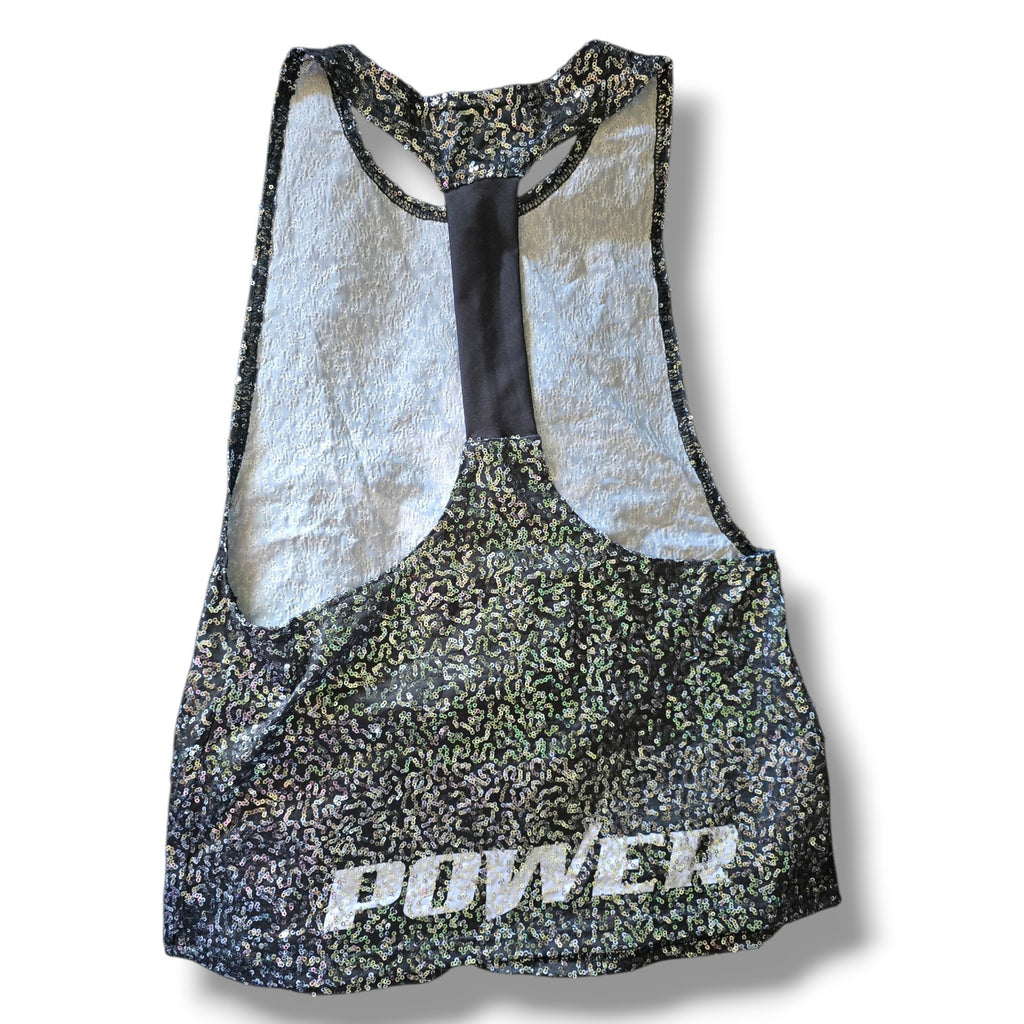 Innovative Spiritwear Sequin POWER Tank Top Women’s Small Gray Black Shimmer