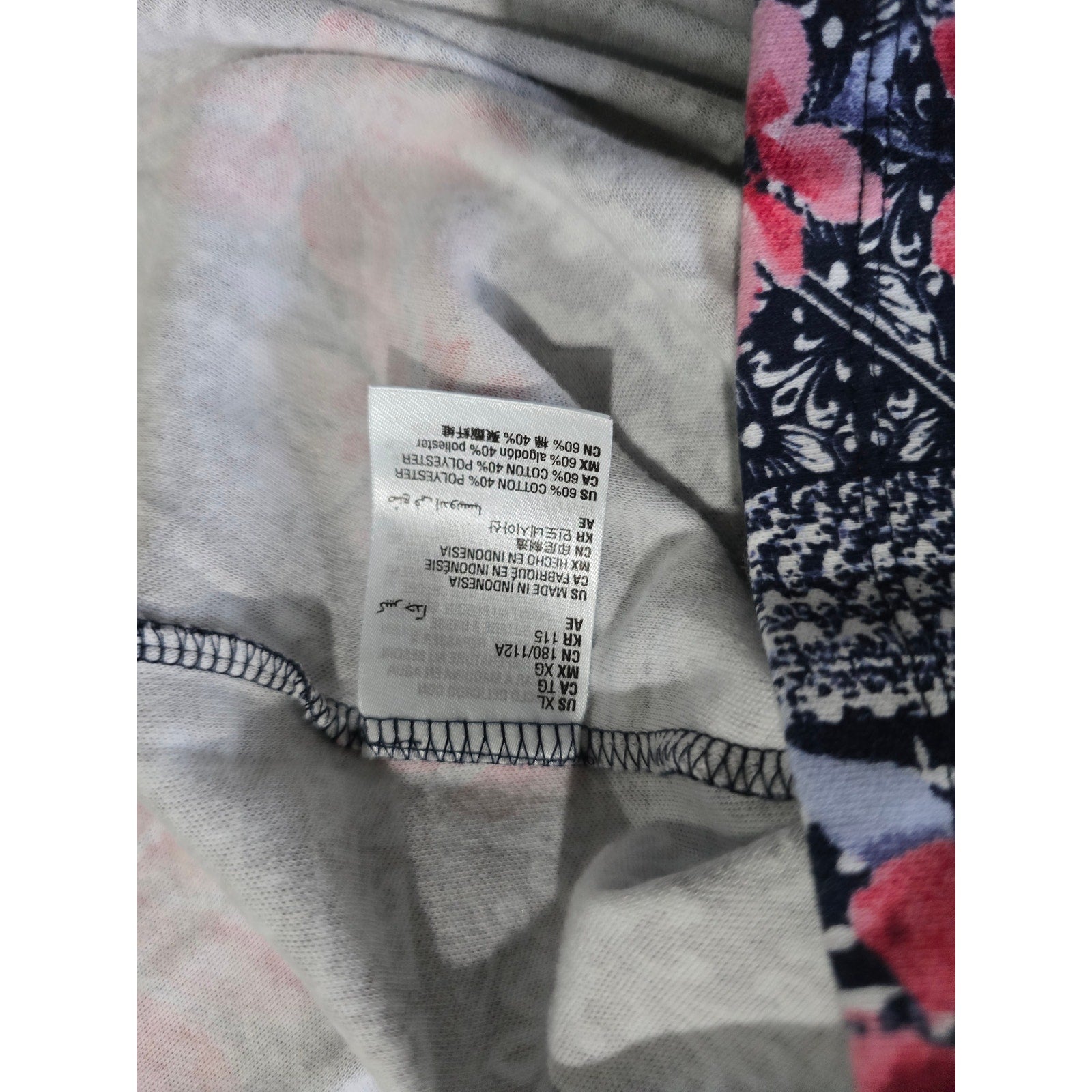 Karen Scott women's Navy & Pink Patchwork Floral Boat Neck Top – Size XL
