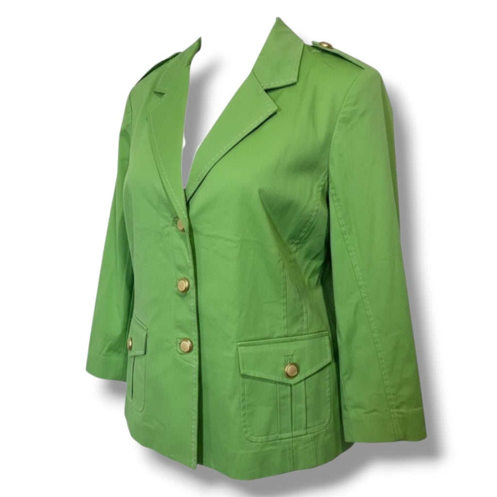Joan Rivers Women’s Green Military Style Jacket w/ Gold Buttons & Pockets Large