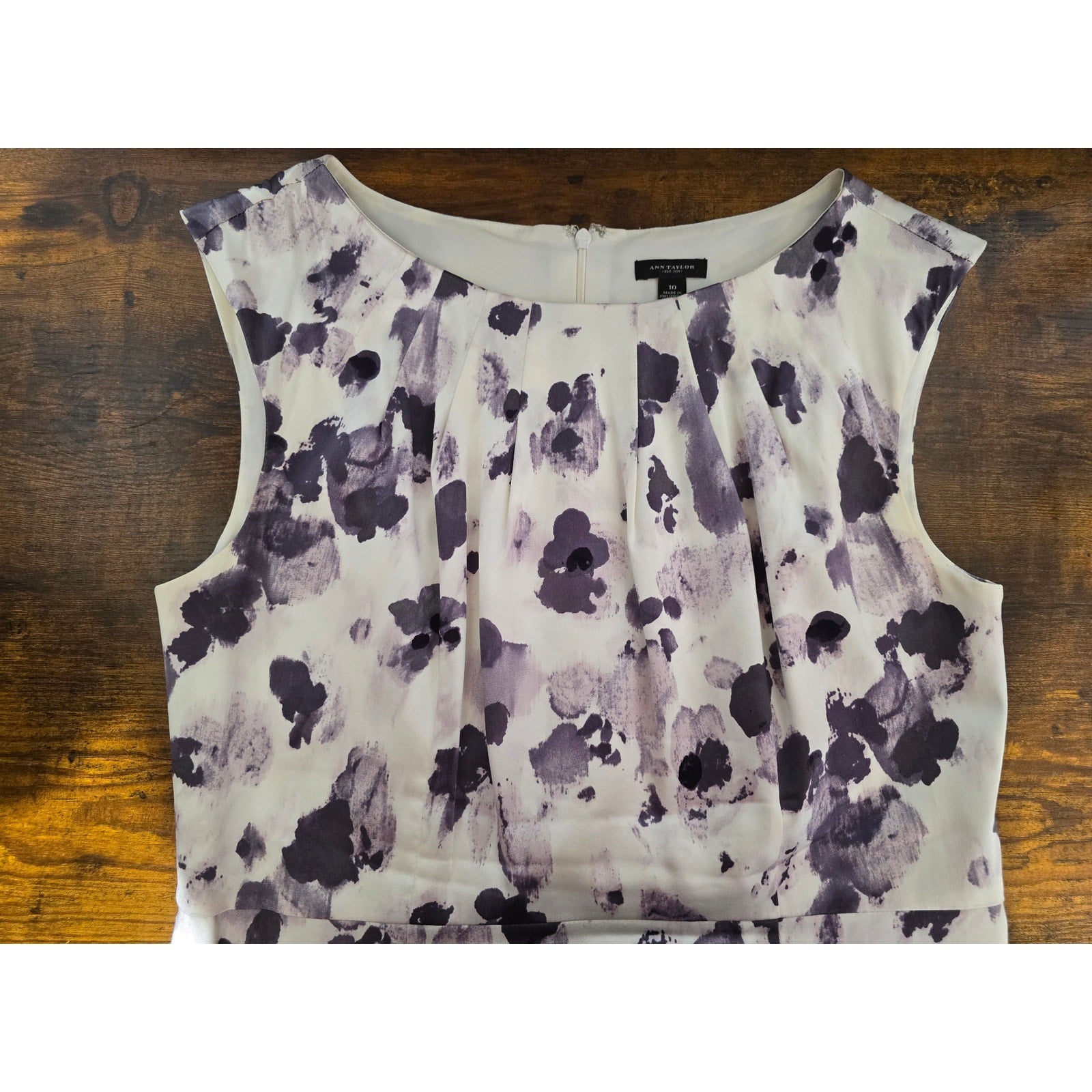 Ann Taylor Women's Size 10 White Purple Watercolor Floral Silk Sheath Dress