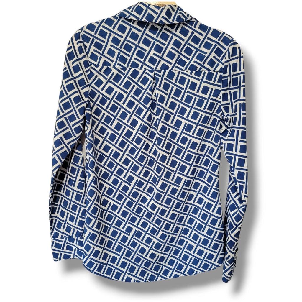 Merona Women’s Blue White Geometric Button-Down Blouse - XS