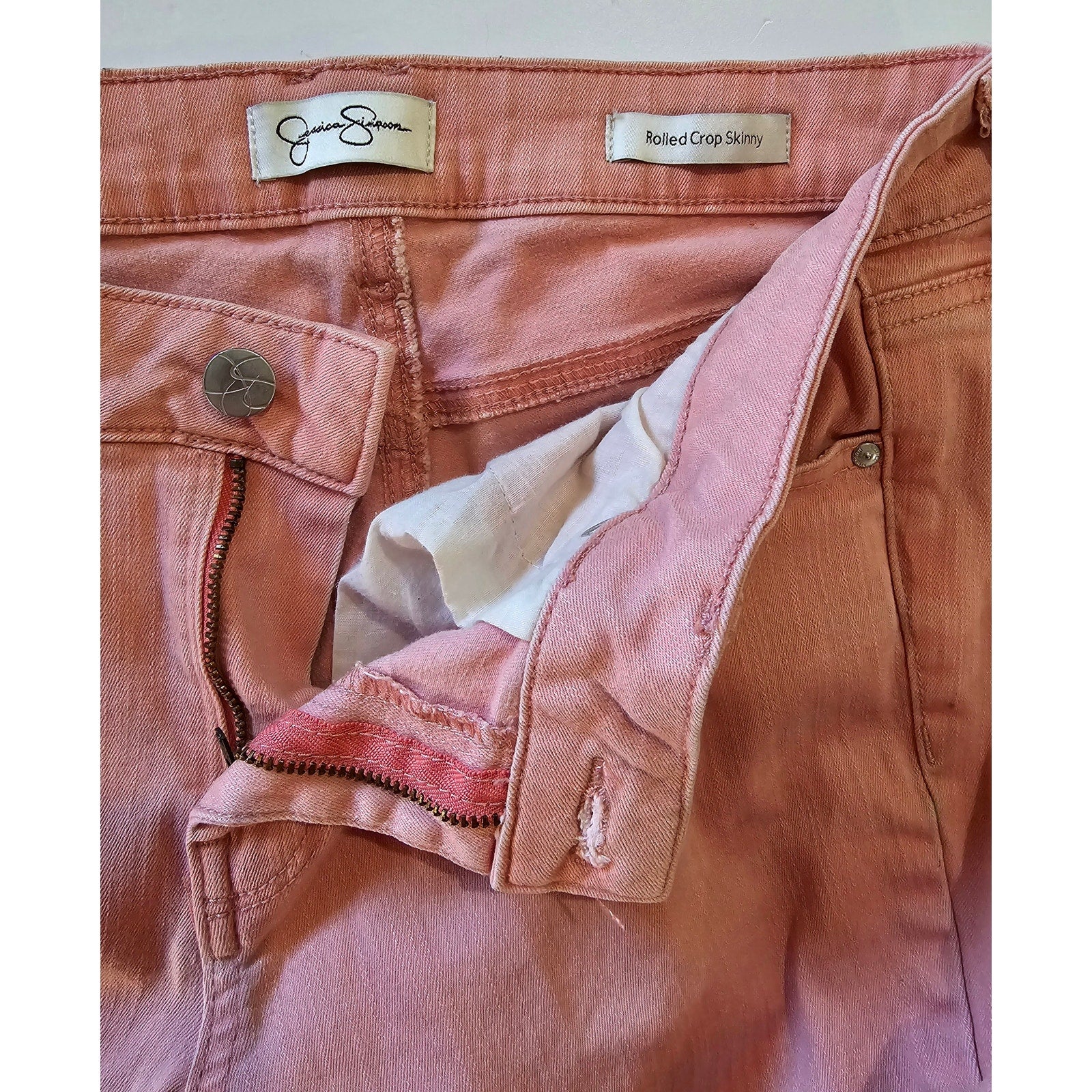 Jessica Simpson Women’s Orange Cropped Skinny Jeans Sz 8/29 Rolled Hem