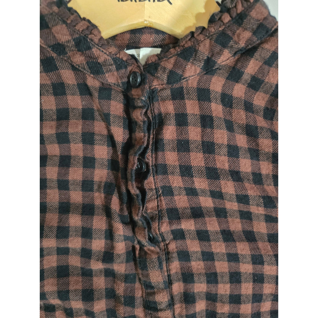 BeachLunchLounge Women’s Brown & Black Plaid Button-Front Blouse – Size Small