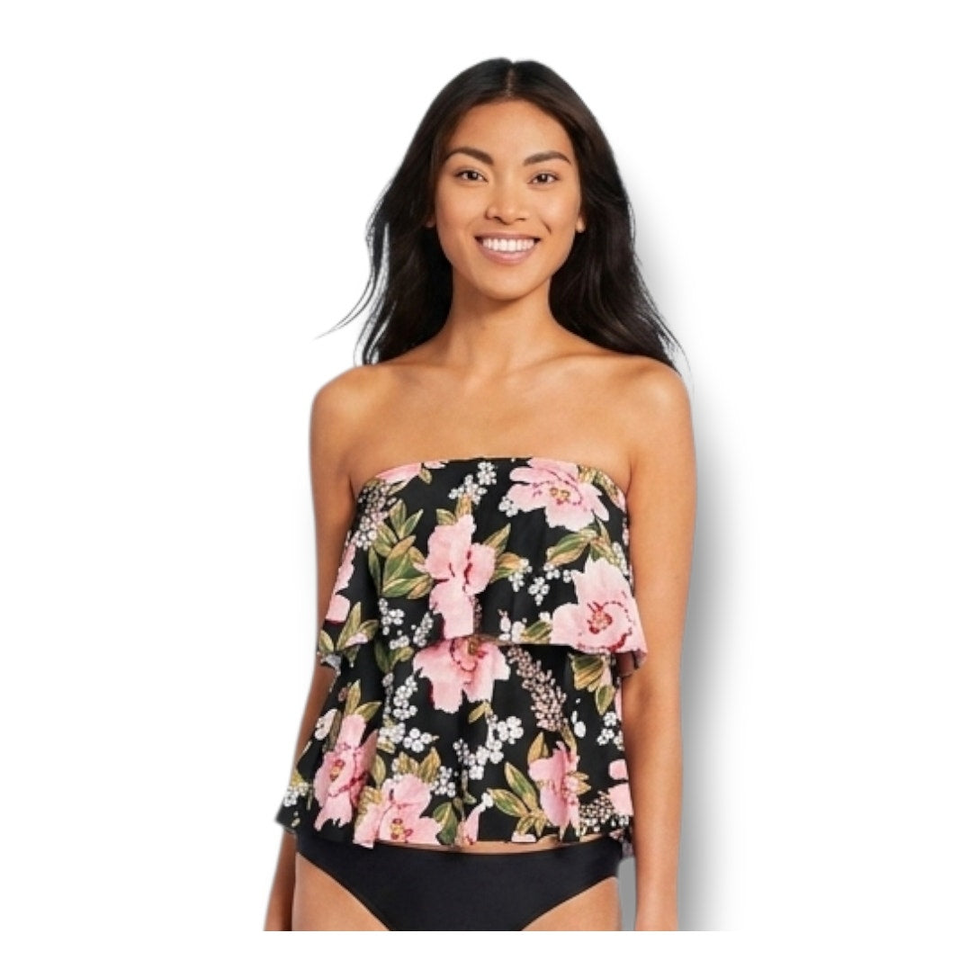 Kona Sol Women's black floral layered tankini - XS