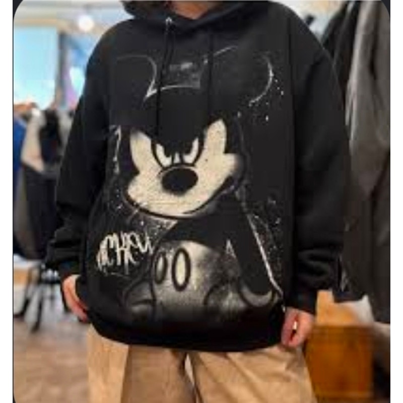 Disney Parks x Hanes Vintage Size L Mickey Mouse Graffiti Airbrush Black Hoodie