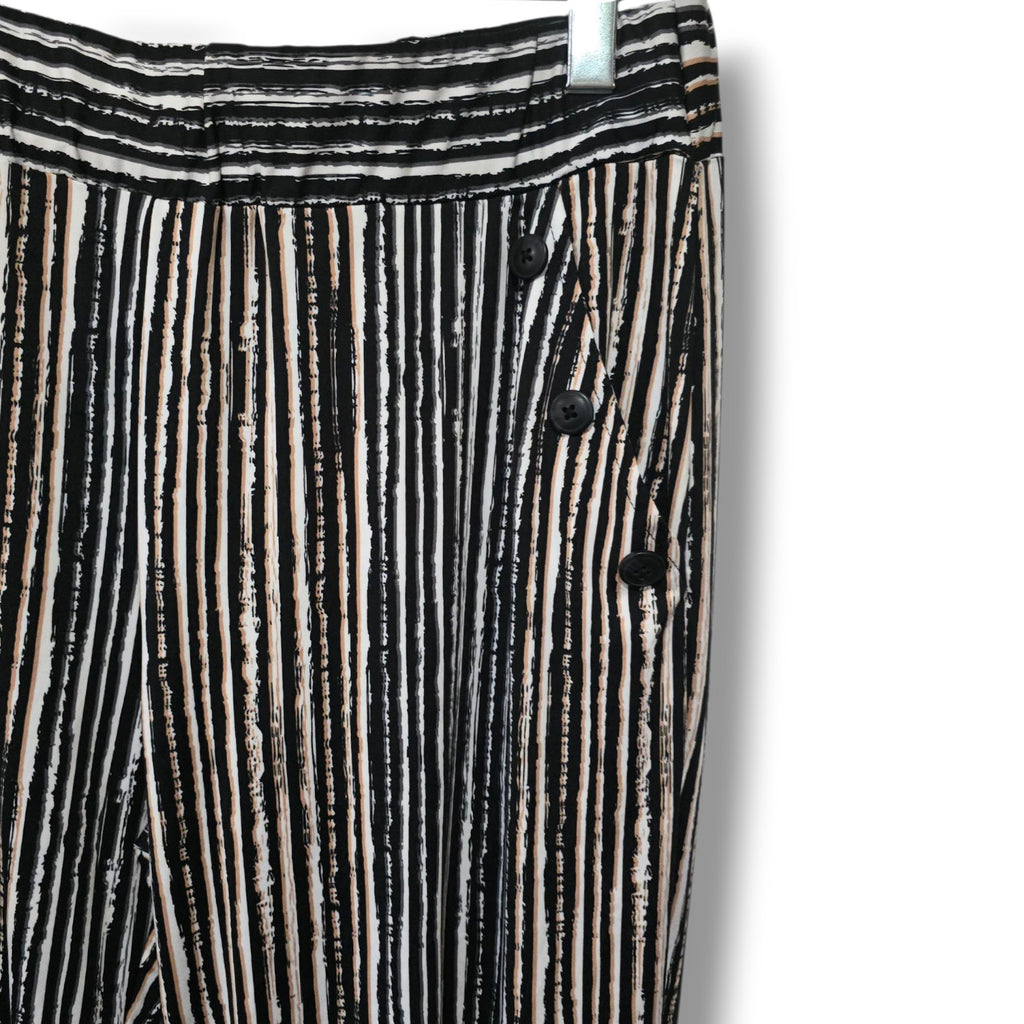 Robert Louis Women’s Striped Palazzo Wide Leg Pants Black White Size Large