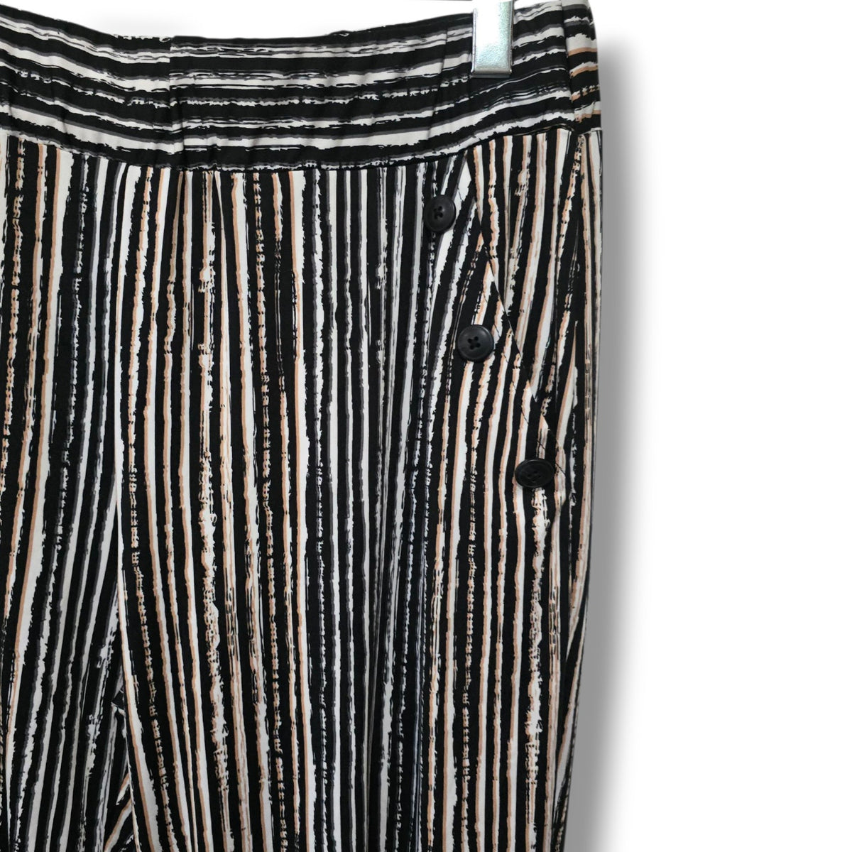 Robert Louis Women’s Striped Palazzo Wide Leg Pants Black White Size Large