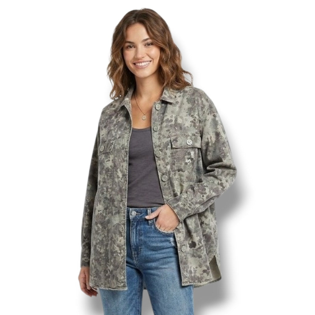 Treasure & Bond Women’s Gray Camo Utility Button-Up Shirt Jacket - Size Medium