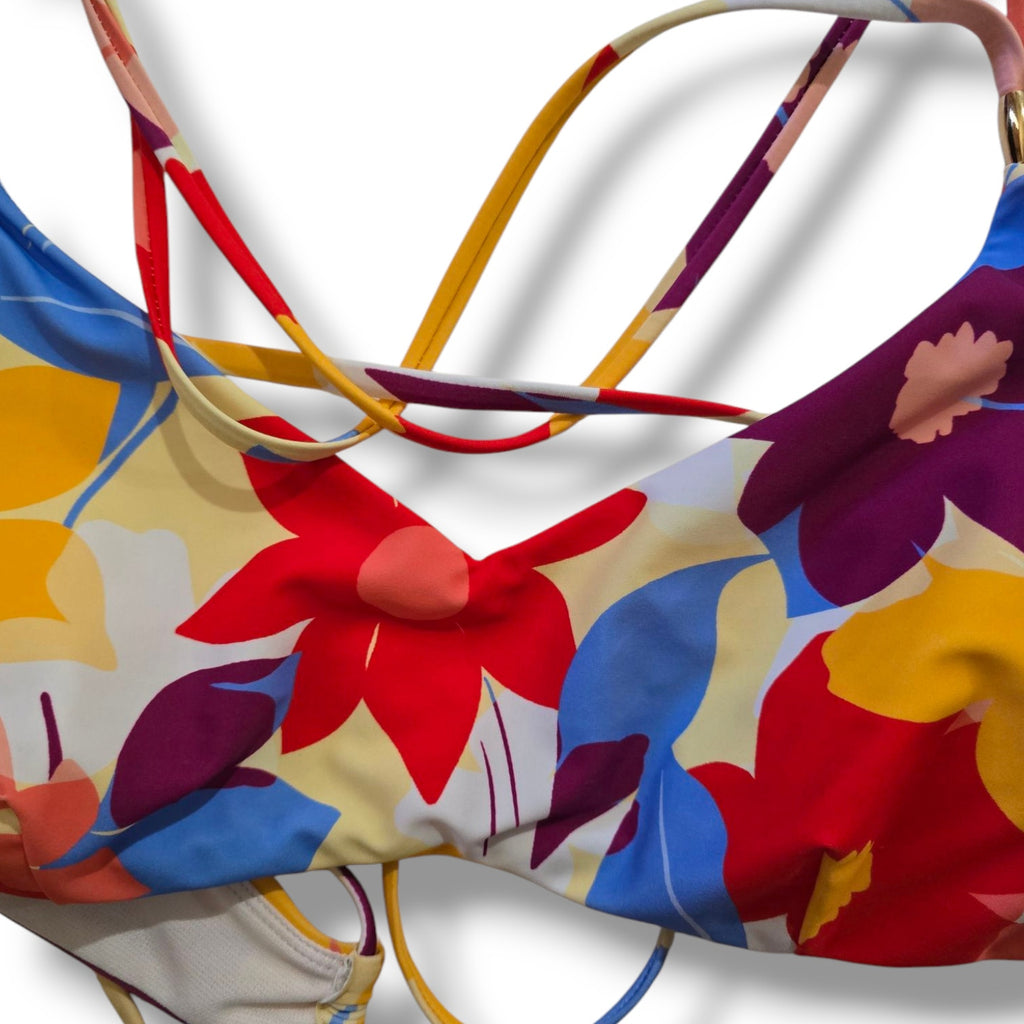 Time and Tru Women’s XL Bright Floral Strappy Back Swim Top NWT