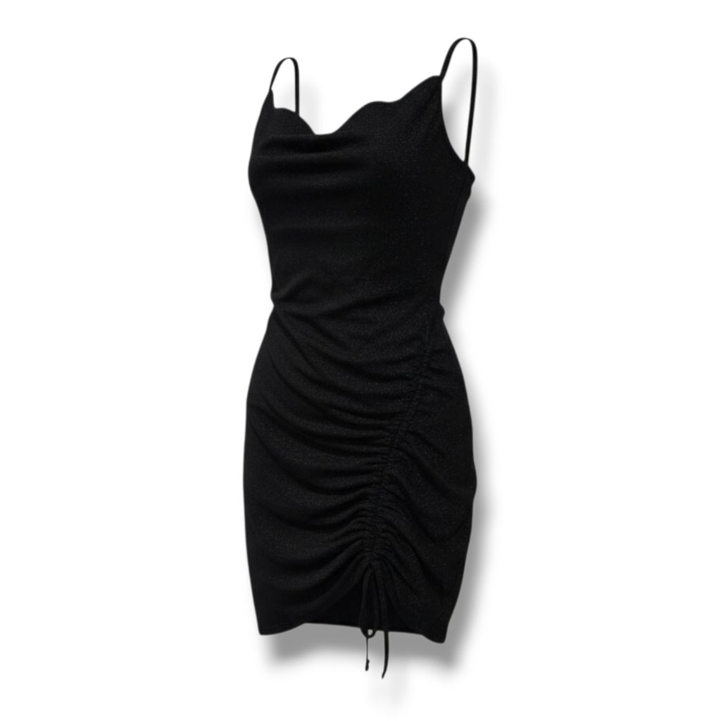 Inspired Hearts Women’s Metallic Black Strapless Ruched Dress Medium NWT