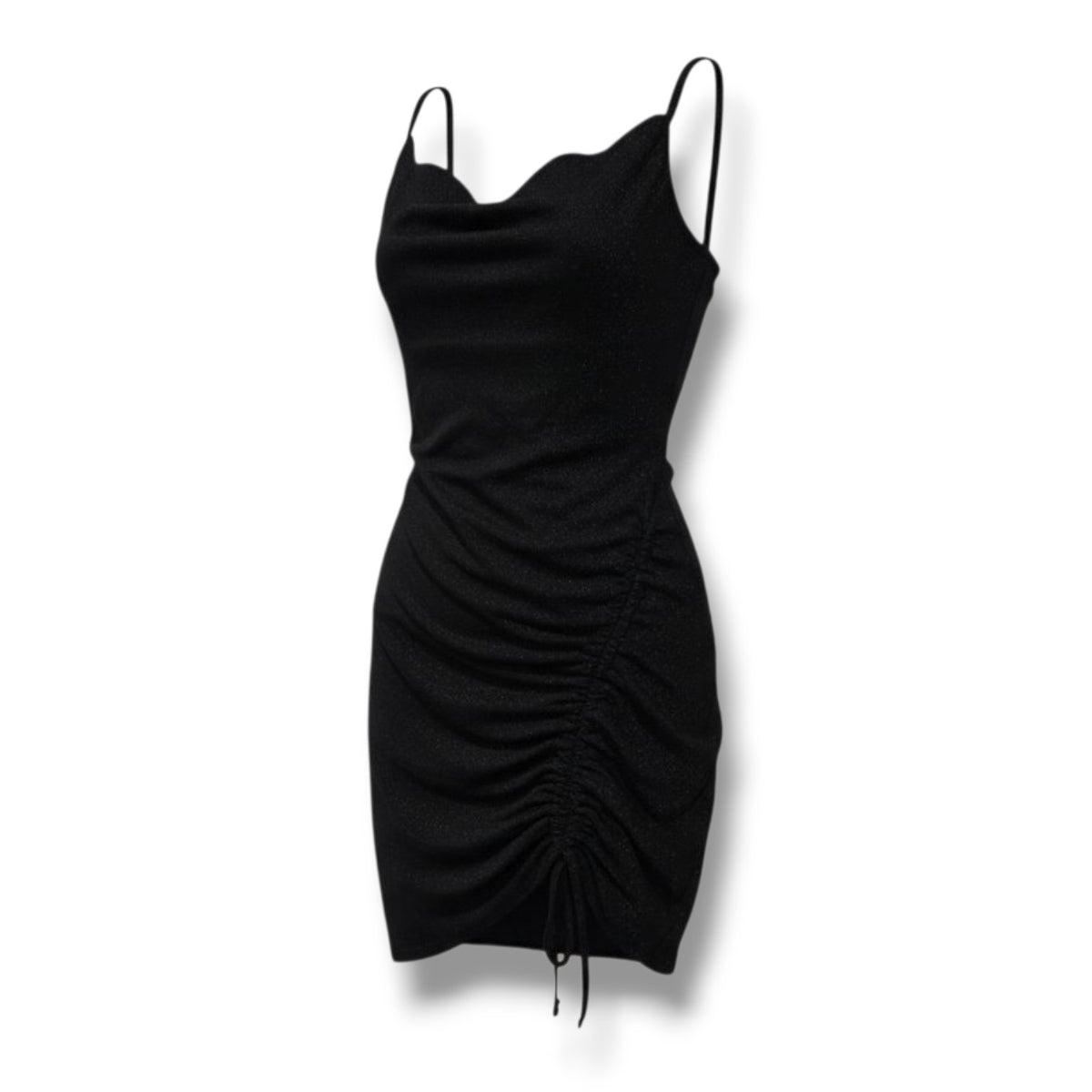 Inspired Hearts Women’s Metallic Black Strapless Ruched Dress Medium NWT