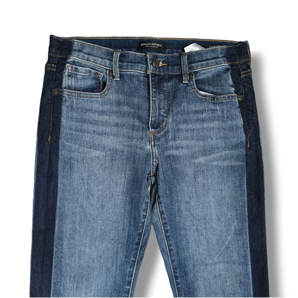 Banana Republic Girlfriend Jeans Two Tone Blue Ankle Denim Size 27 Stretch