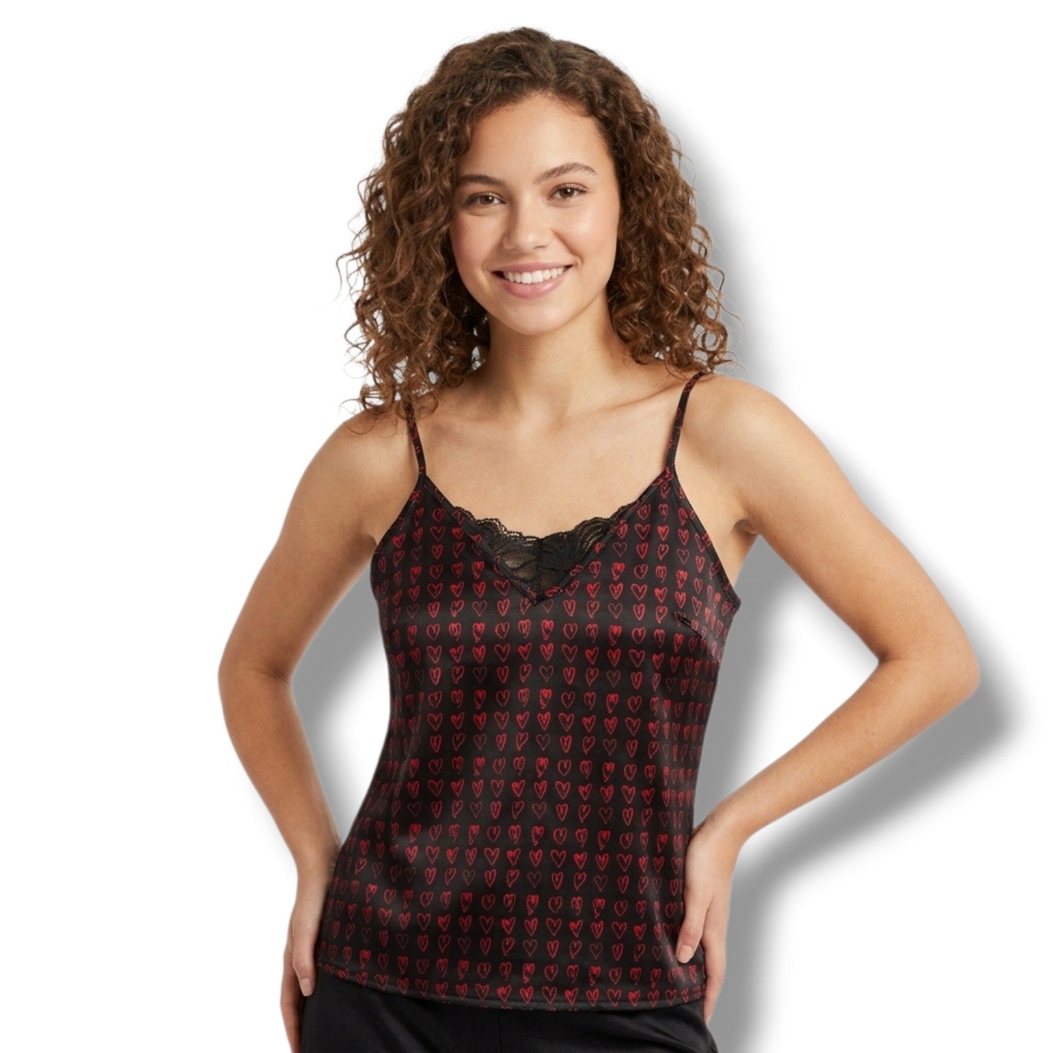 Rachel Rachel Roy women's Black & Red Heart Lace Trim Cami