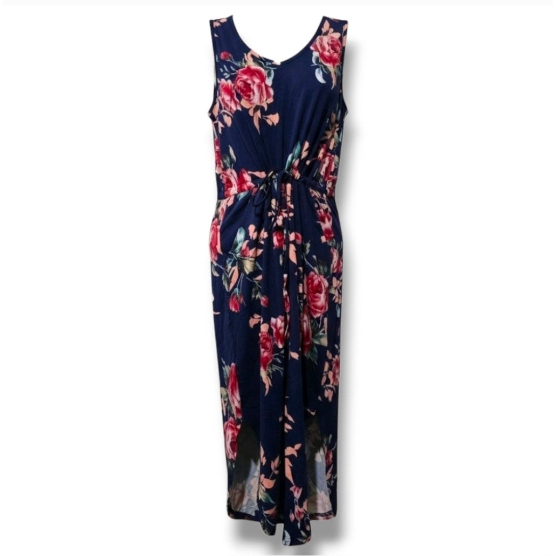 Lilbetter Women’s Blue Floral Summer Dress Small V-Neck, Pockets, New