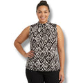 KC Stevens Women's Plus Size brown & White high neck sleeveless blouse - 2x