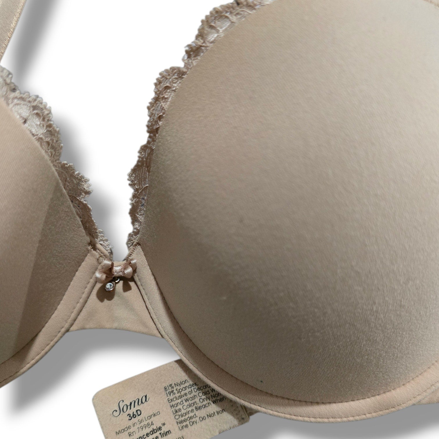 Soma Nude Lace Trim Padded Underwire Push-Up Bra