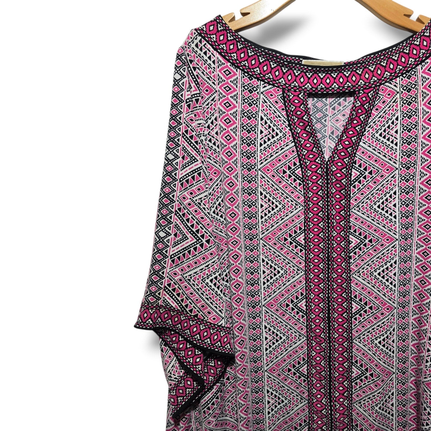 MICHAEL Michael Kors Women's Size 2X Pink Black Geometric Keyhole Tunic Dress