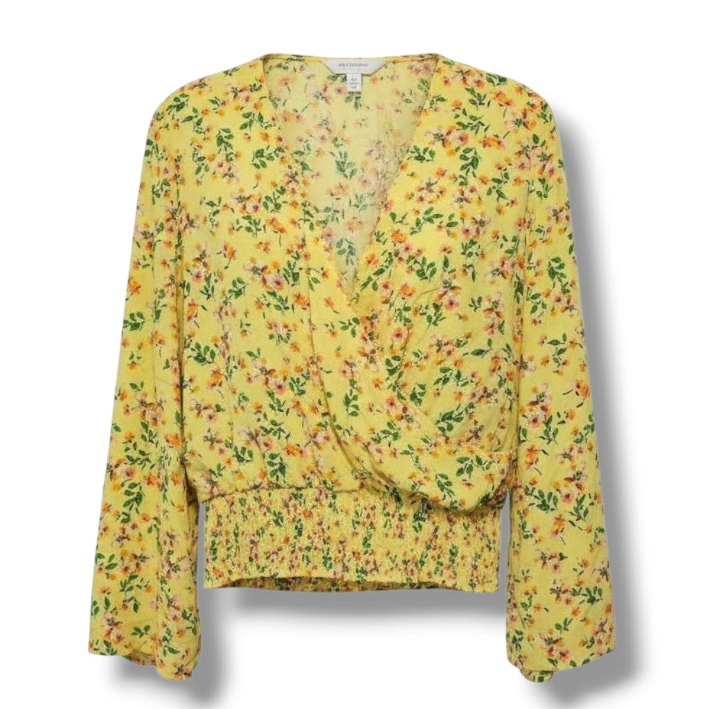 For the Republic Women’s Yellow Floral Long Sleeve Wrap Smocked small Blouse