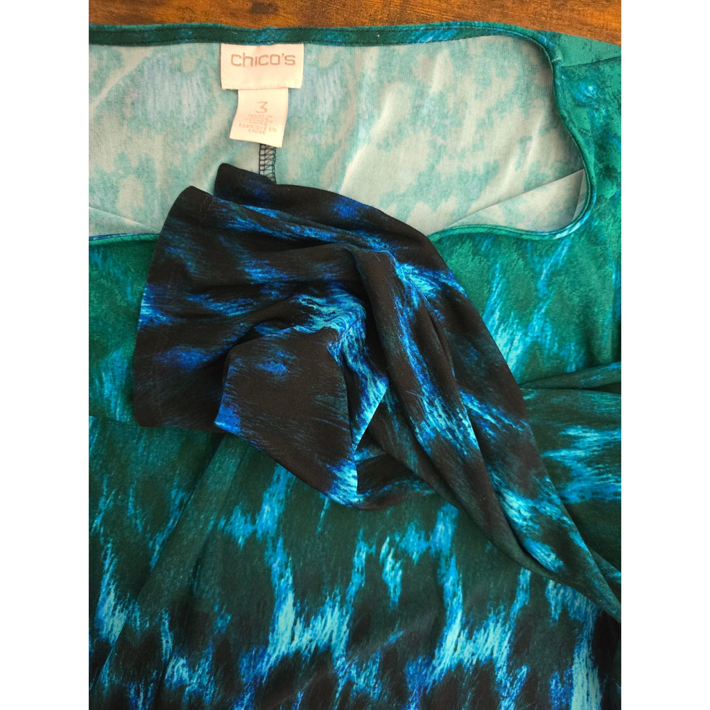 Chico's Women's Size 3 (XL) Blue Green Ombre Leopard Print V-Neck Sheath Dress