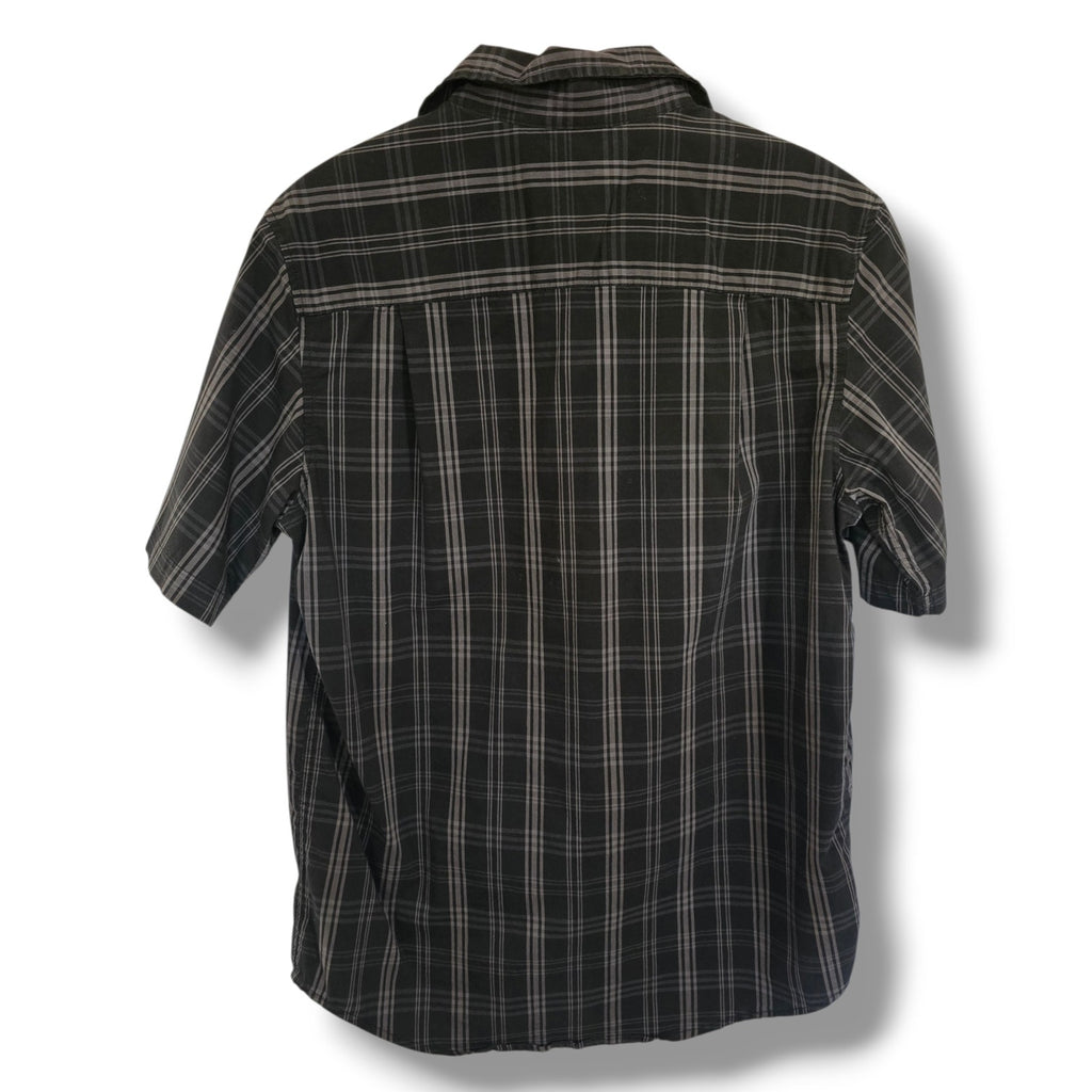 George Men's Plaid Short Sleeve Button Down Shirt M Black Gray Classic Fit
