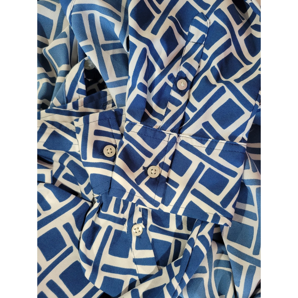Merona Women’s Blue White Geometric Button-Down Blouse - XS