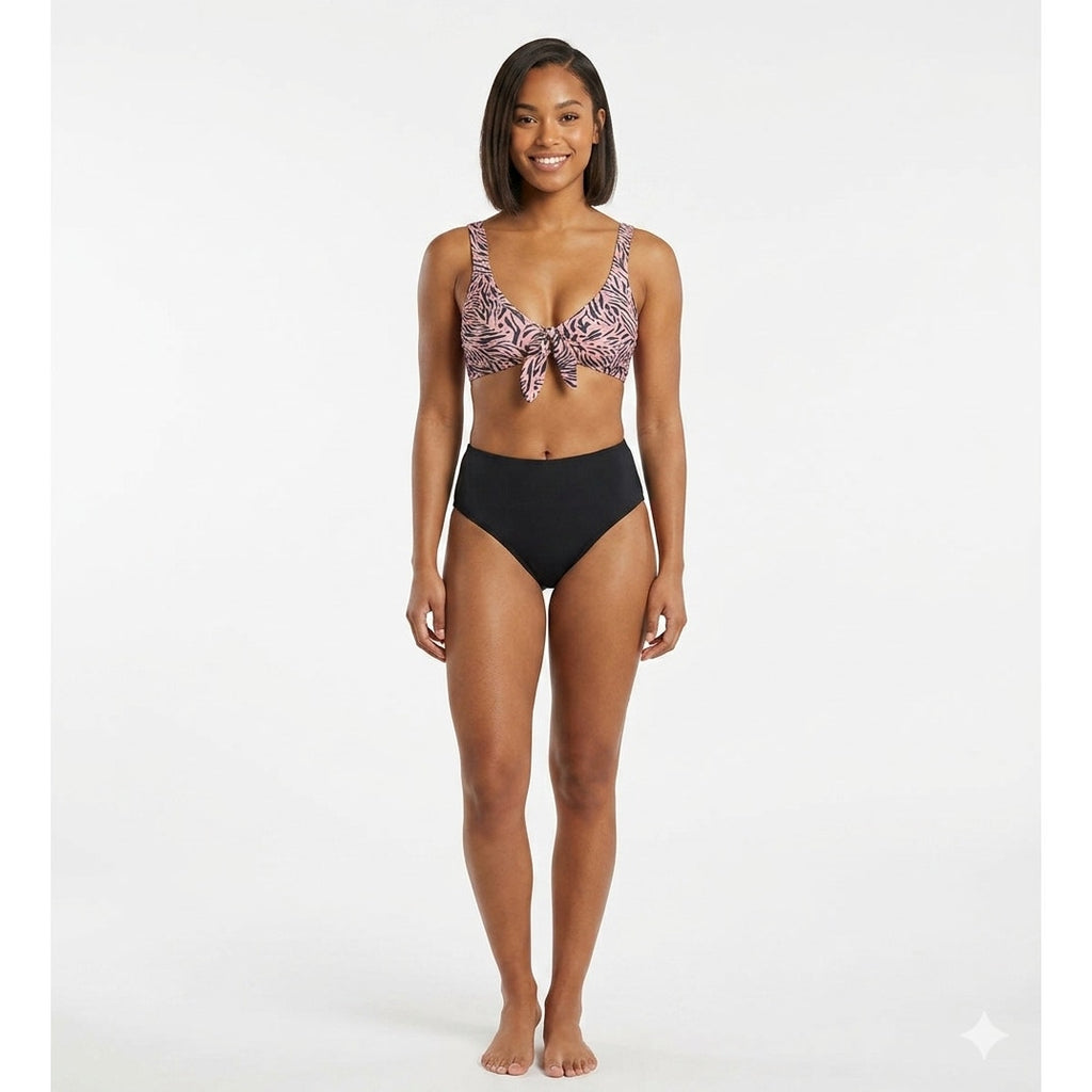 Xhilaration Juniors Pink & Gray Animal Print Tie Front Bikini Top XS
