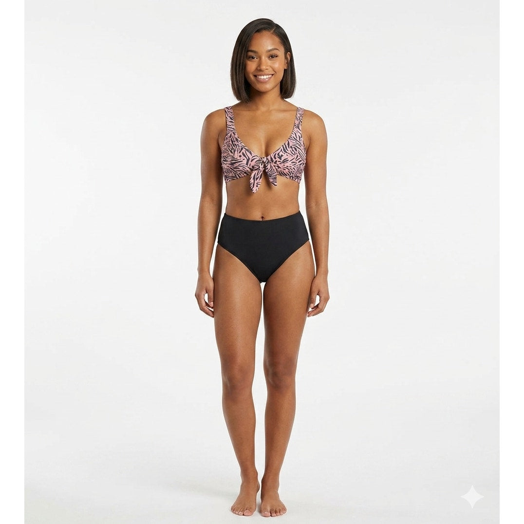 Xhilaration Juniors Pink & Gray Animal Print Tie Front Bikini Top XS