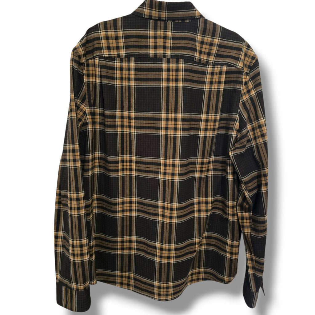 Express Men’s Brown & Black Plaid Button-Down Shirt – Size Large