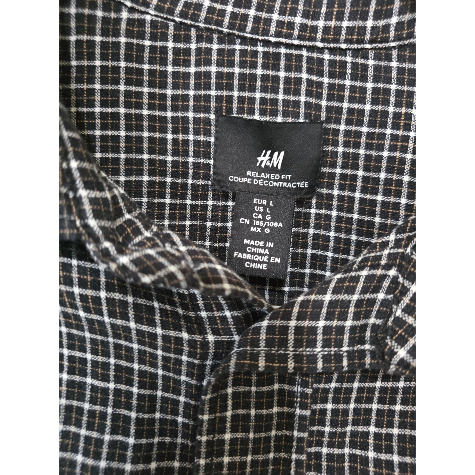 H&M Relaxed Fit Black & White Windowpane Linen-Blend Shirt – Large