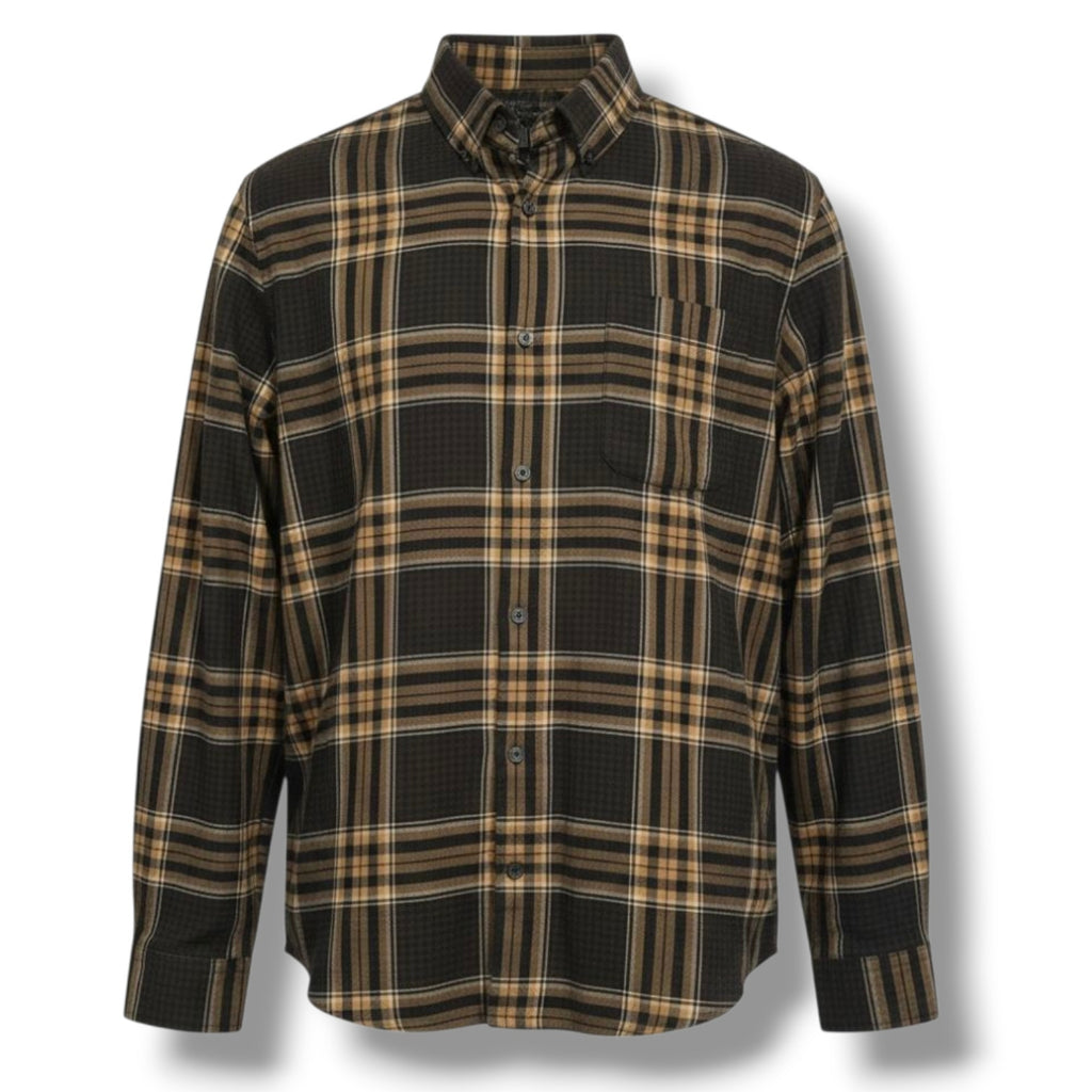 Express Men’s Brown & Black Plaid Button-Down Shirt – Size Large