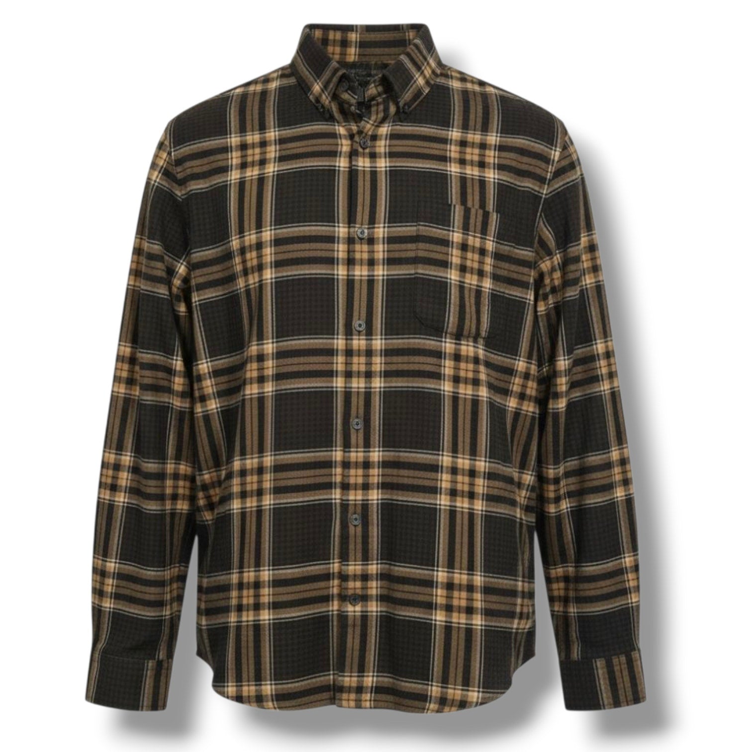 Express Men’s Brown & Black Plaid Button-Down Shirt – Size Large