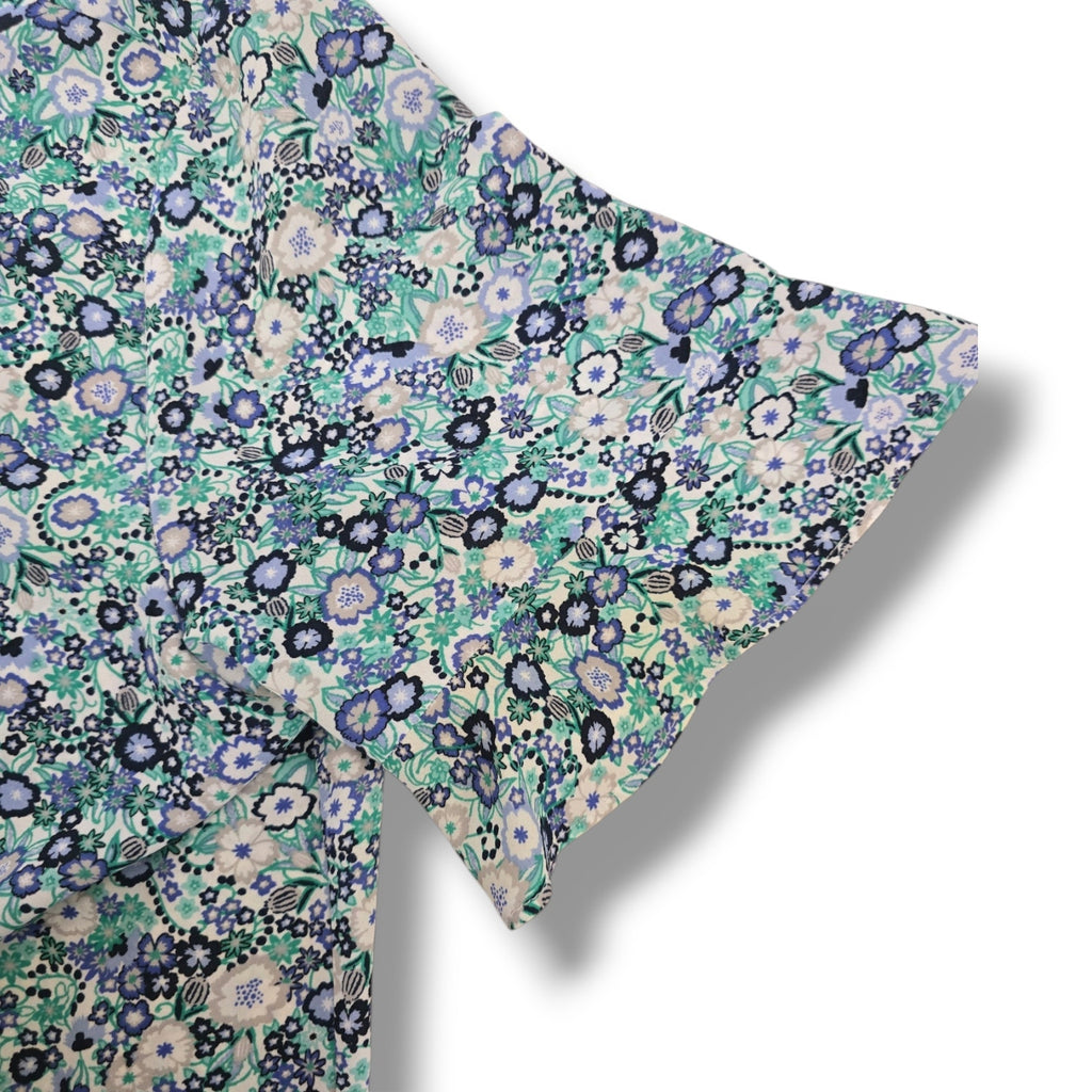 Roz & Ali Women's Size XL Blue Green Floral Flutter Sleeve Blouse Top