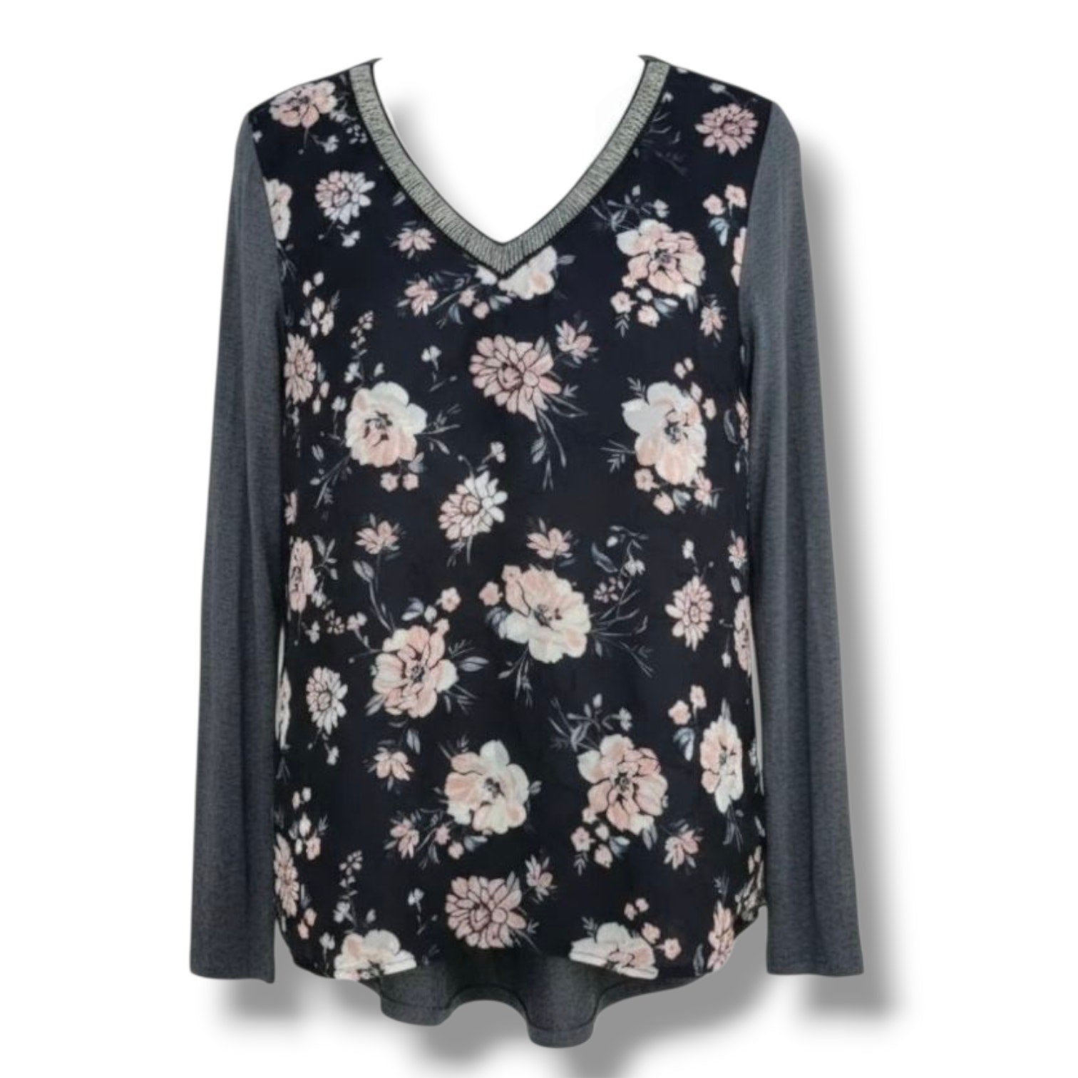 Maurices women's beaded v-neck Floral long sleeve Blouse  - small