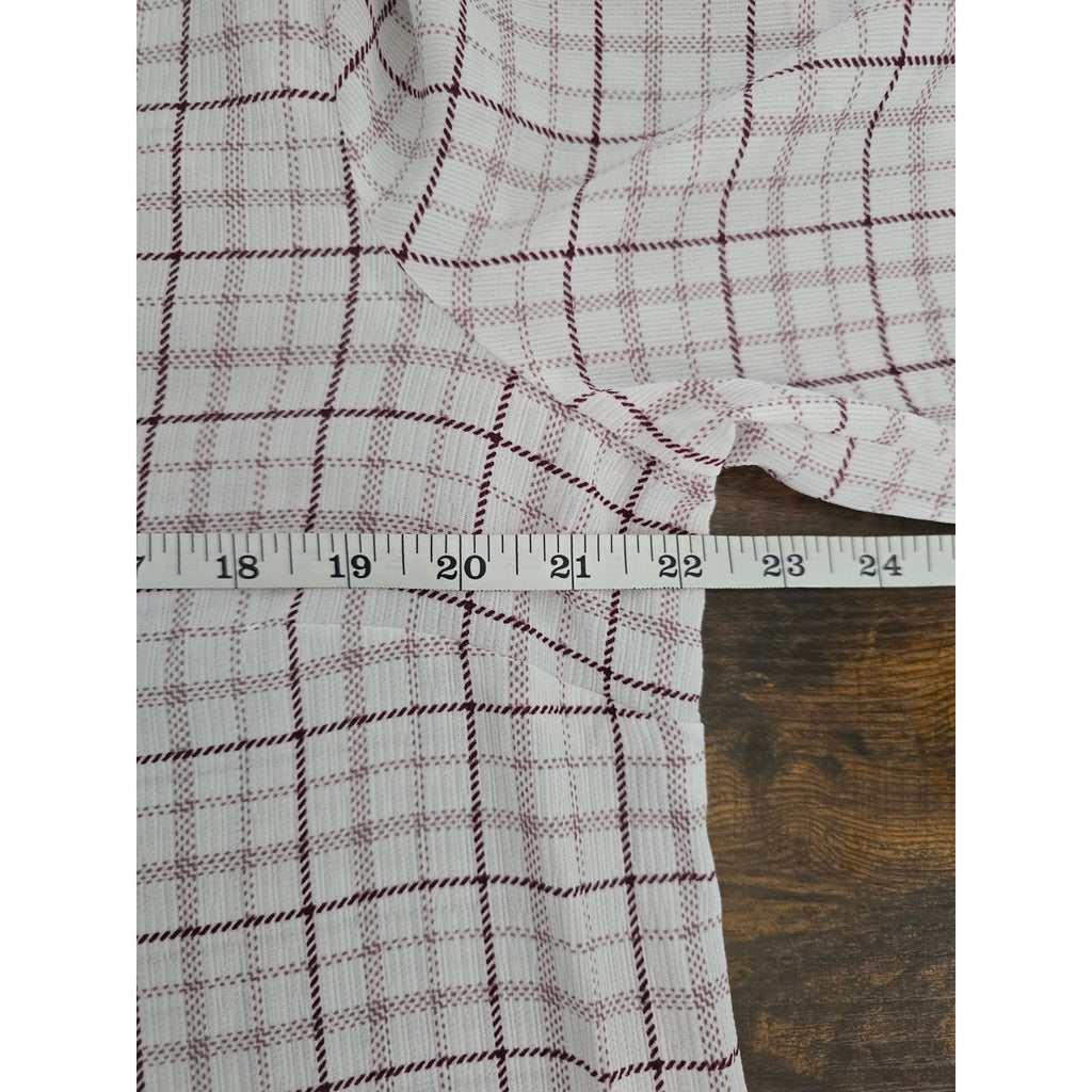 Liz Claiborne Women's Large cream Burgundy Plaid 3/4 Sleeve Blouse Top